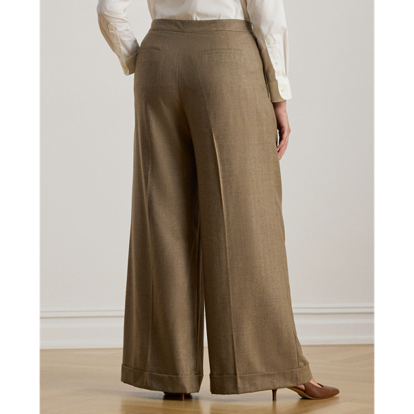Pleated Wool Herringbone Wide-Leg Pant