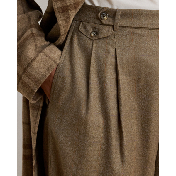 Pleated Wool Herringbone Wide-Leg Pant