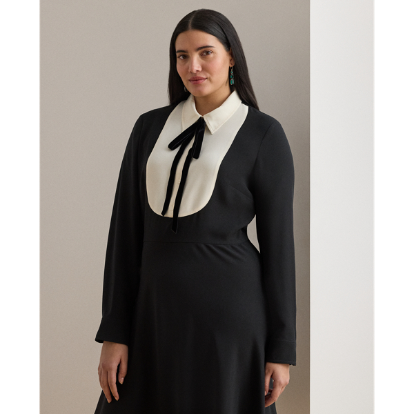 Two-Tone Georgette Tie-Neck Dress