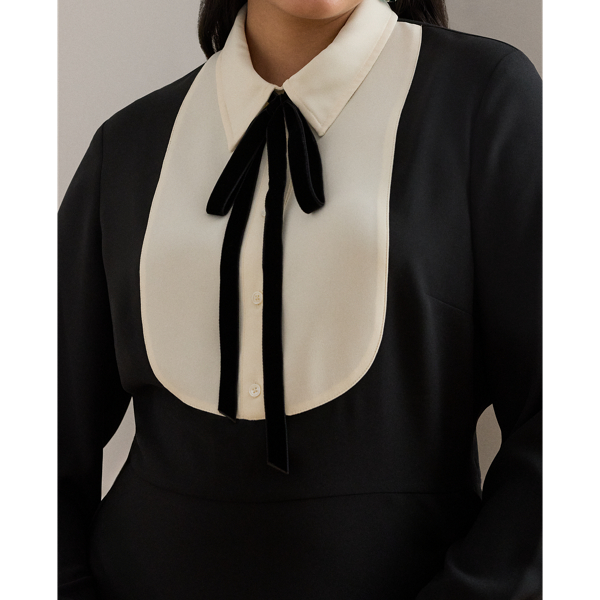 Two-Tone Georgette Tie-Neck Dress