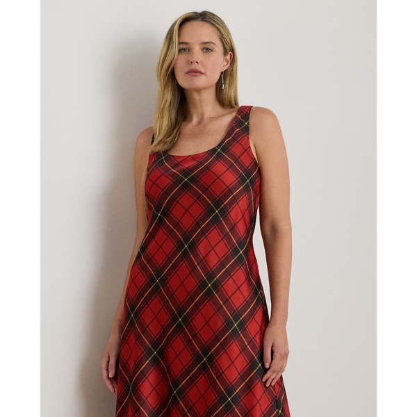 Plaid Satin Sleeveless Cocktail Dress