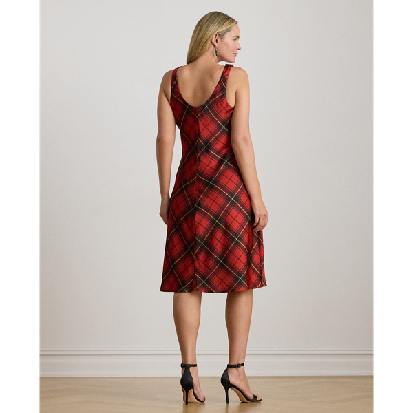 Plaid Satin Sleeveless Cocktail Dress