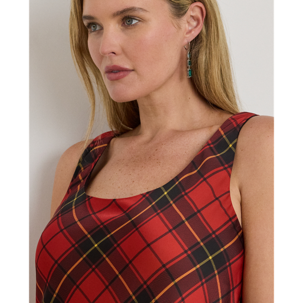 Plaid Satin Sleeveless Cocktail Dress