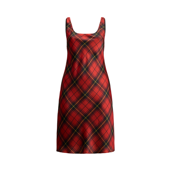 Plaid Satin Sleeveless Cocktail Dress