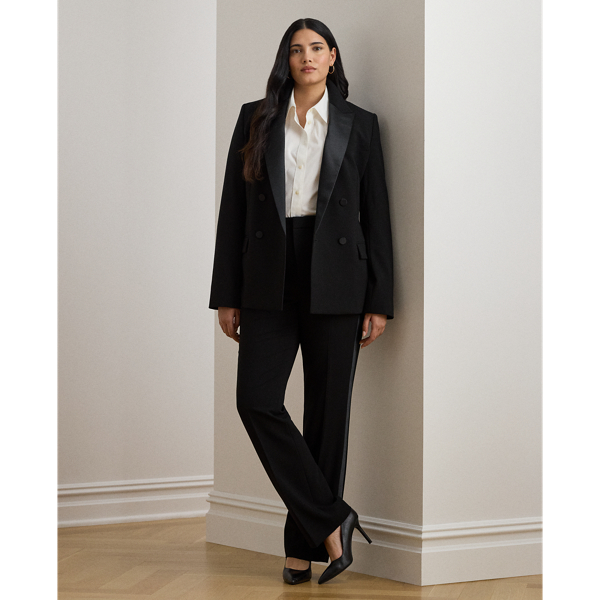 Double-Breasted Satin-Trim Crepe Blazer