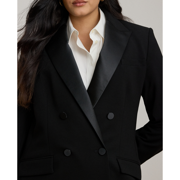 Double-Breasted Satin-Trim Crepe Blazer