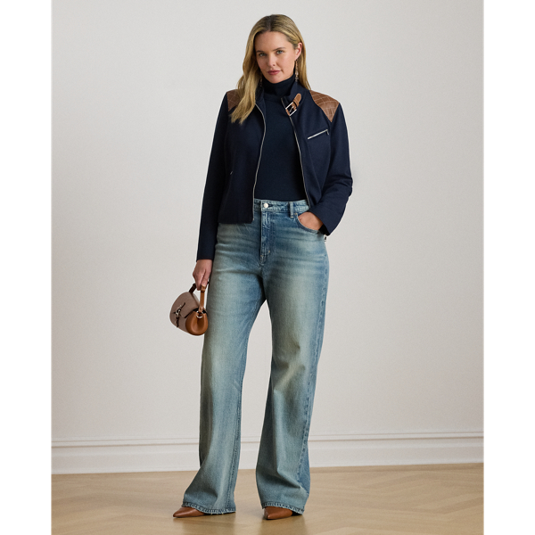 Faux-Leather-Trim Ponte Moto Jacket
