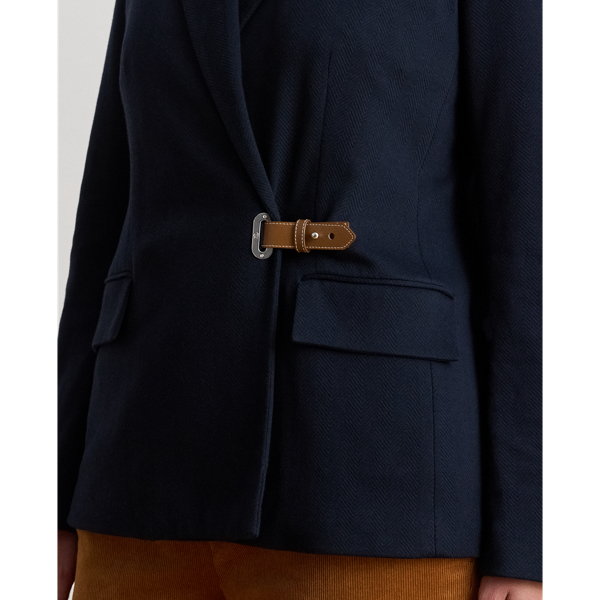 Buckle-Trim Herringbone Jacquard Blazer