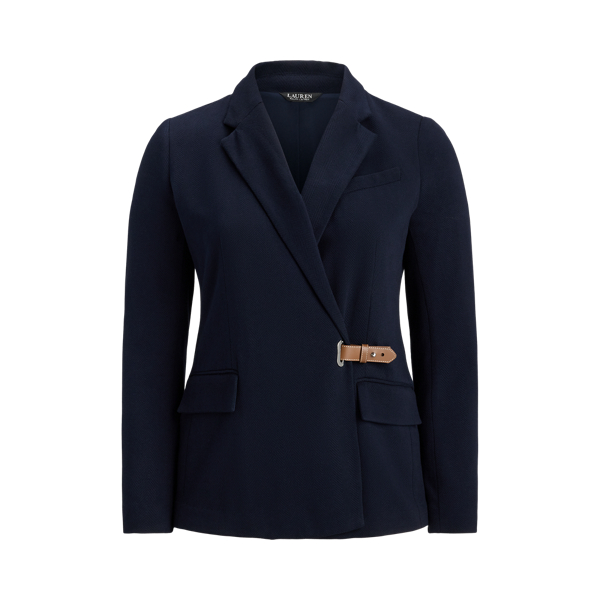 Buckle-Trim Herringbone Jacquard Blazer