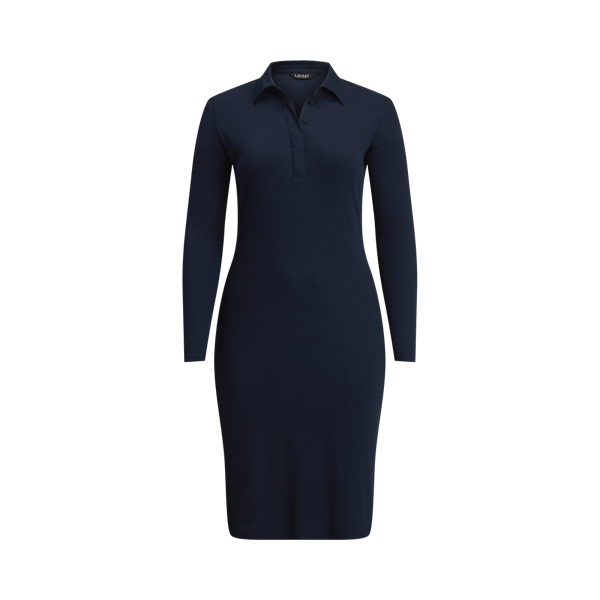 Rib-Knit Cotton-Blend Polo Dress Lauren Woman 1