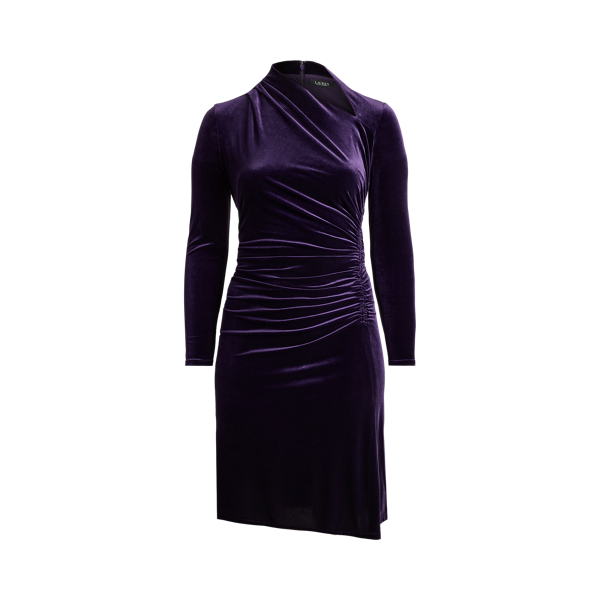 Ruched Velvet Asymmetrical Dress Lauren Woman 1