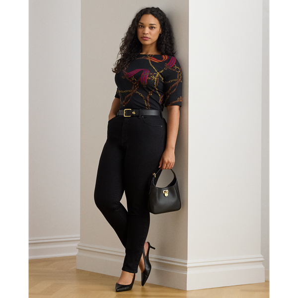 Print Stretch Cotton Boatneck Tee