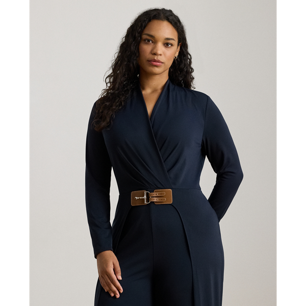 Buckle-Trim Jersey Surplice Jumpsuit