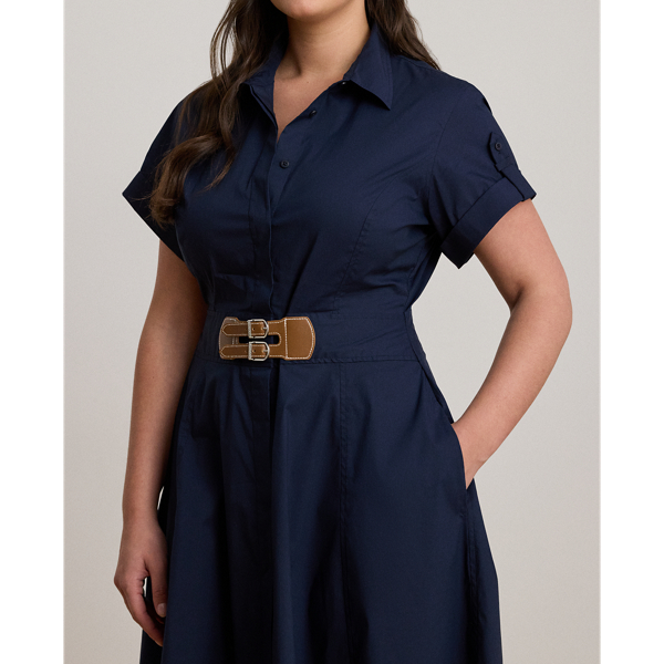 Buckle-Trim Stretch-Cotton Blend Dress