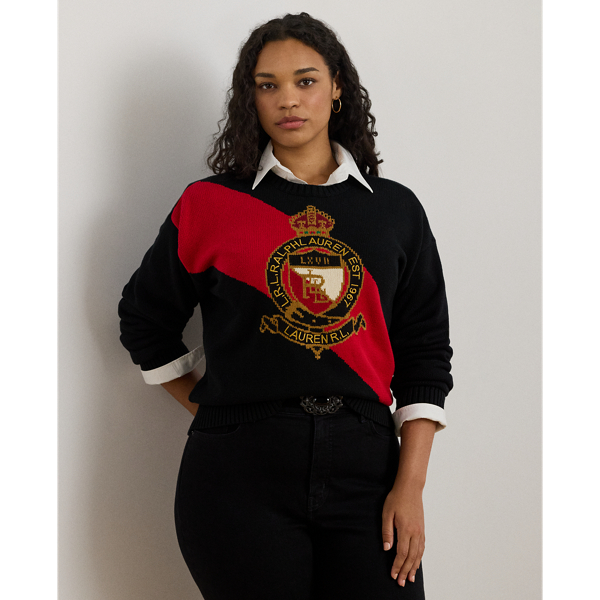 Color-Blocked Crest Cotton Sweater
