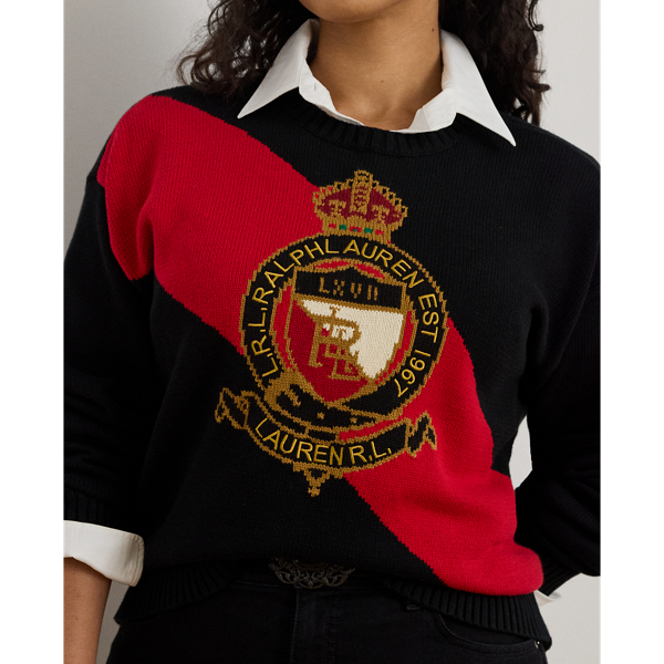 Color-Blocked Crest Cotton Sweater