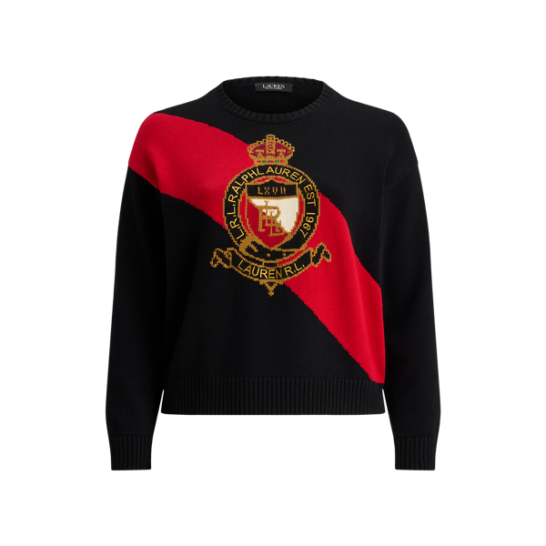 Color-Blocked Crest Cotton Sweater
