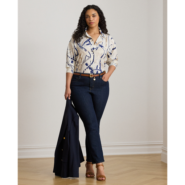 Relaxed Fit Belting-Print Crepe Shirt