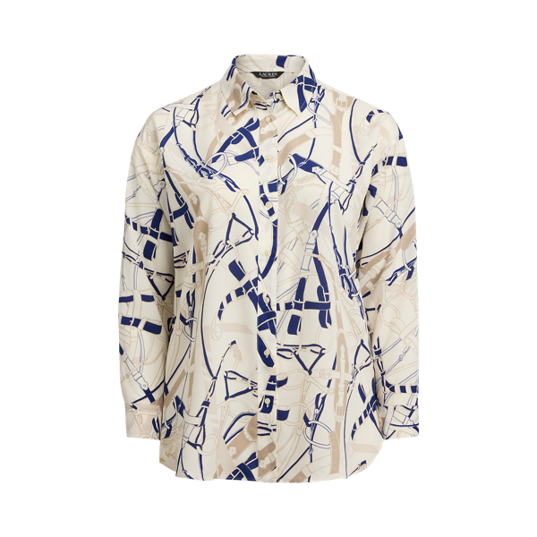 Relaxed Fit Belting-Print Crepe Shirt