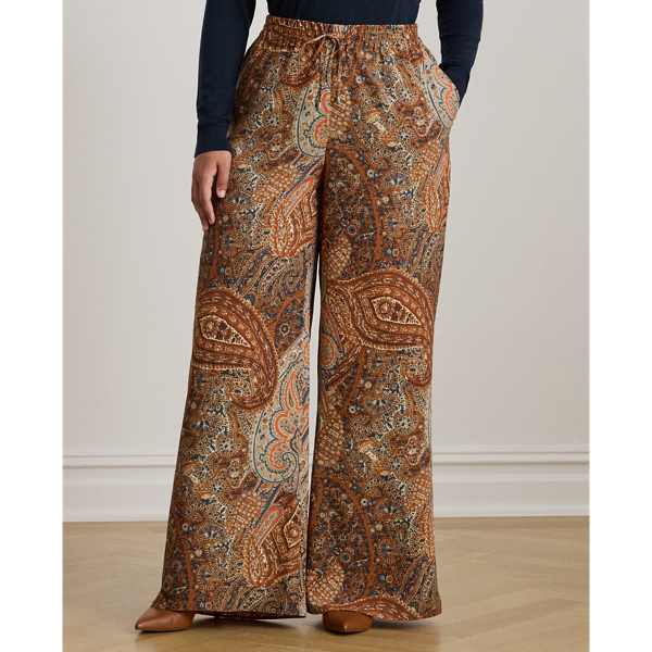 Paisley Crepe Wide-Leg Pant