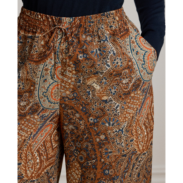 Paisley Crepe Wide-Leg Pant