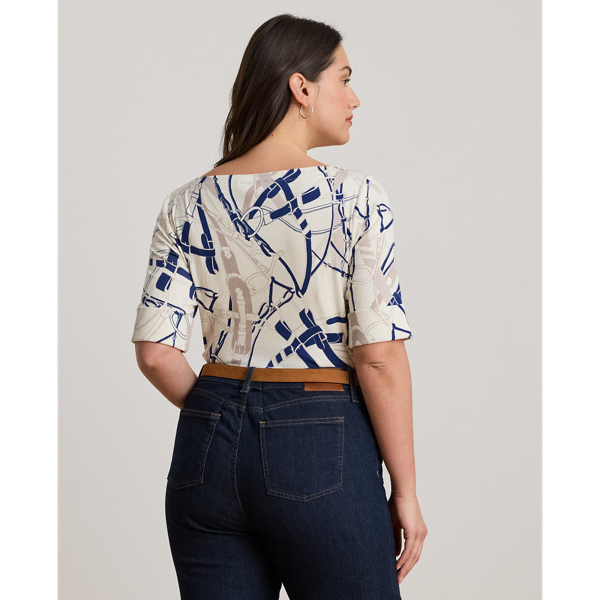 Belting-Print Cotton Boatneck Tee