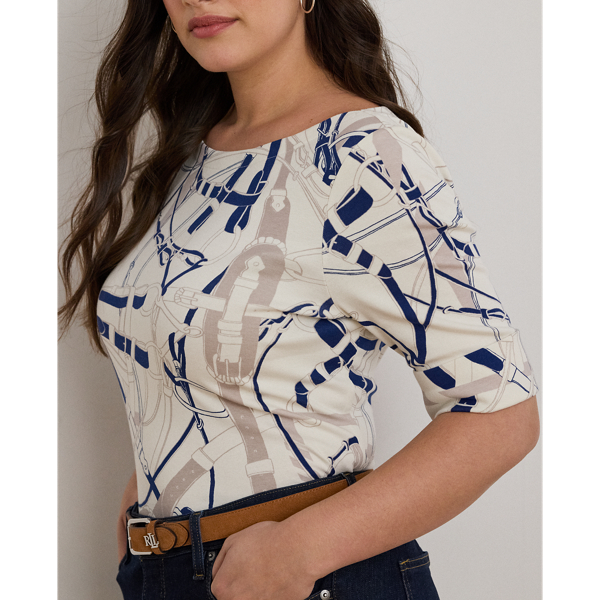 Belting-Print Cotton Boatneck Tee