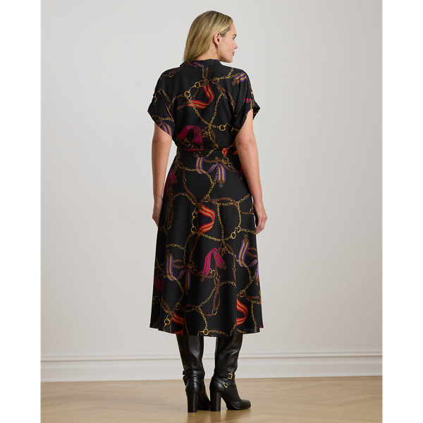 Belting-Print Belted Crepe Dress