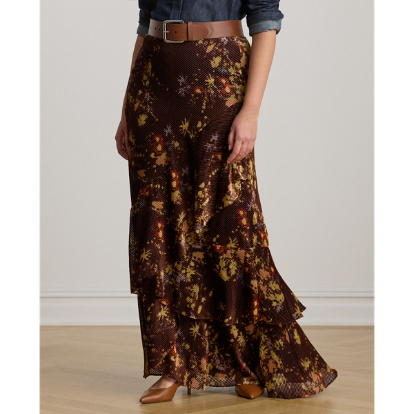 Floral Burnout Velvet Tiered Maxiskirt