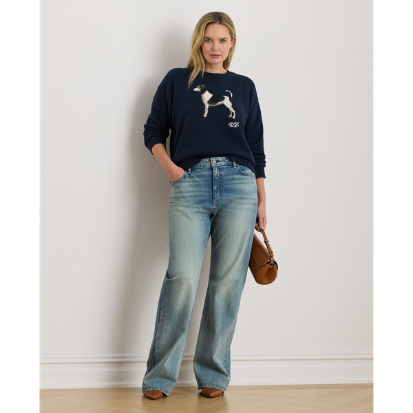 Intarsia-Knit Dog Cotton Sweater