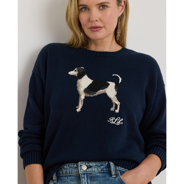 Intarsia-Knit Dog Cotton Sweater
