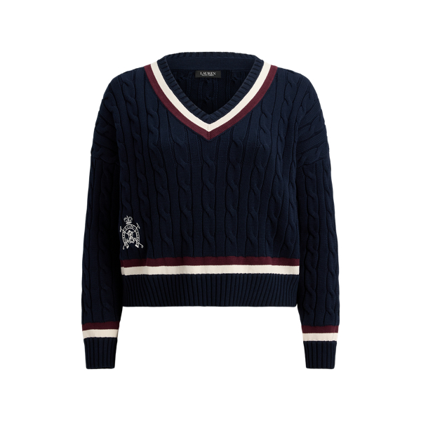 Embroidered-Crest Cable-Knit Sweater
