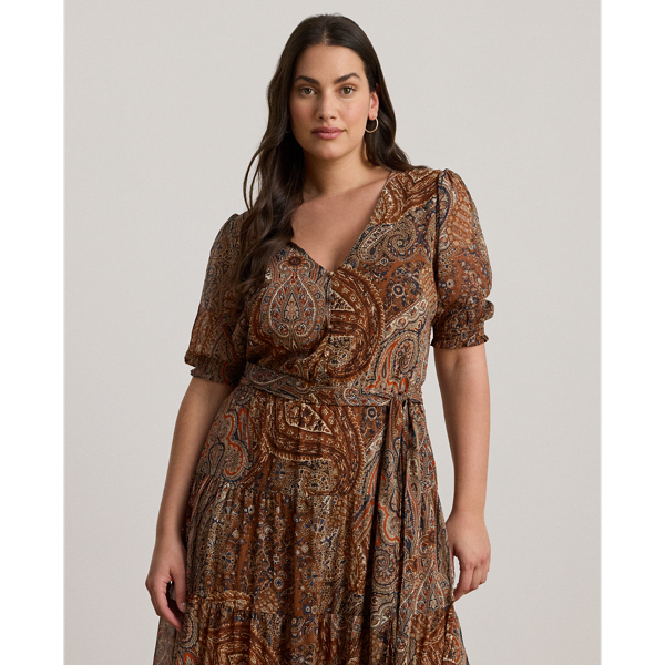 Paisley Belted Crinkle Georgette Dress