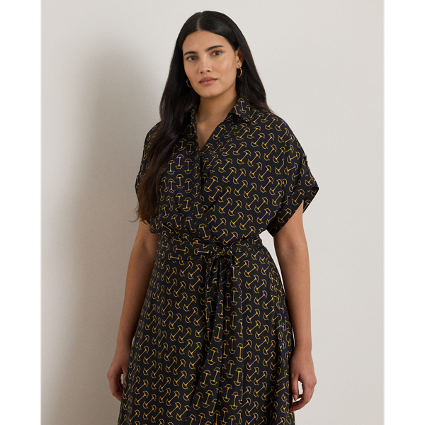 Geo-Print Belted Crepe Dress