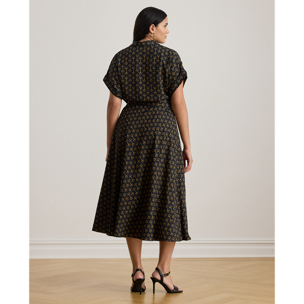 Geo-Print Belted Crepe Dress