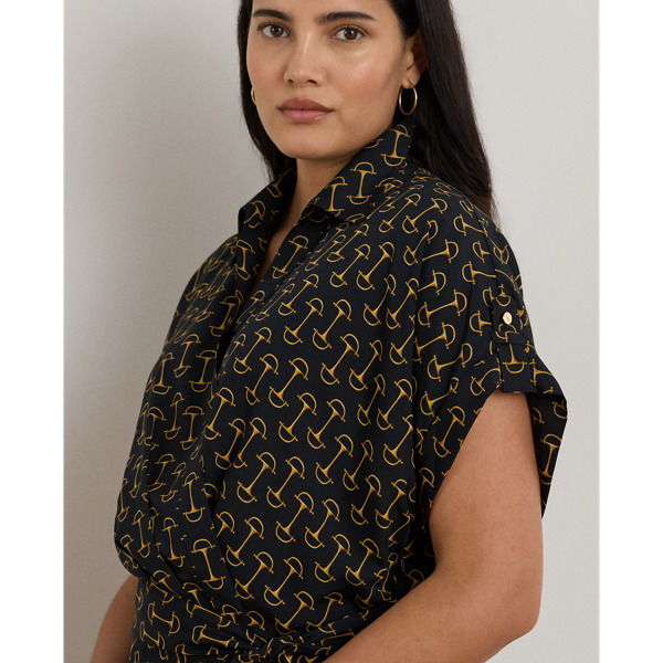 Geo-Print Belted Crepe Dress