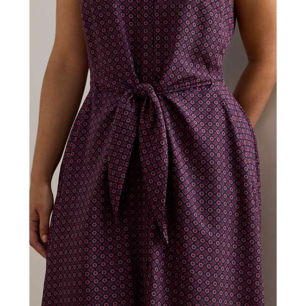 Print Tie-Front Crepe Sleeveless Dress