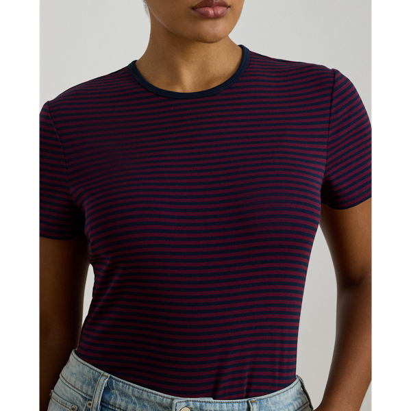 Striped Stretch Cotton Crewneck Tee - thumbnail 5