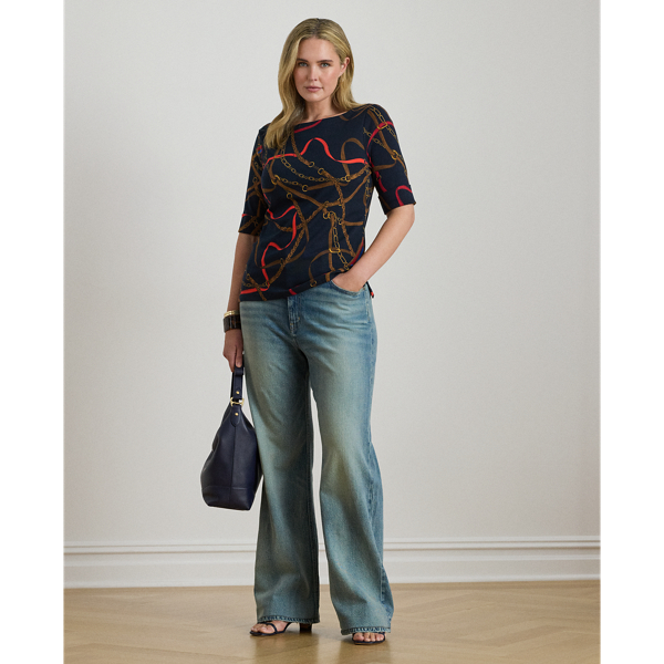 Belting-Print Cotton Boatneck Tee