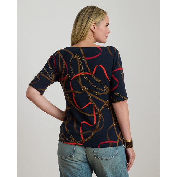 Belting-Print Cotton Boatneck Tee