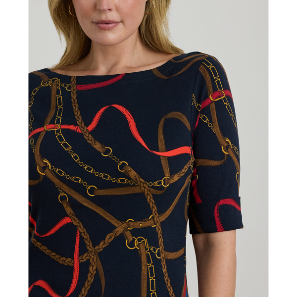 Belting-Print Cotton Boatneck Tee