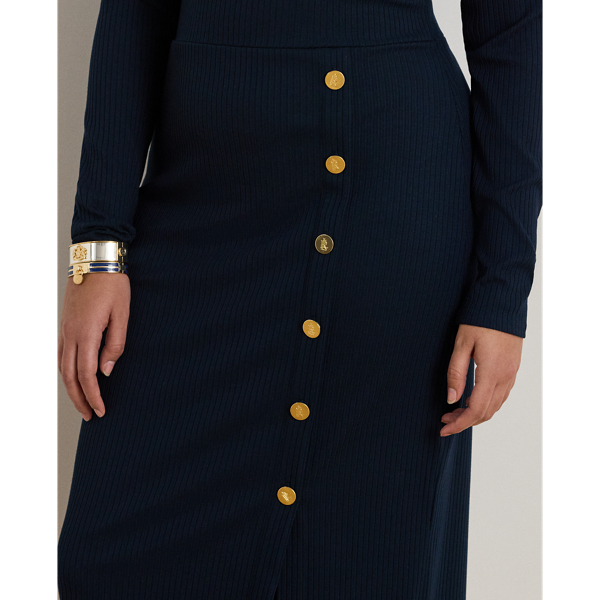 Button-Trim Rib-Knit Dress