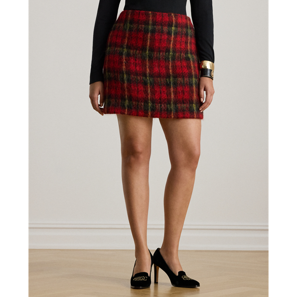 Plaid Mohair Pencil Miniskirt