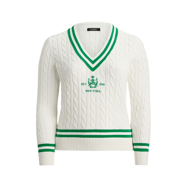 Embroidered-Crest Cable-Knit Sweater