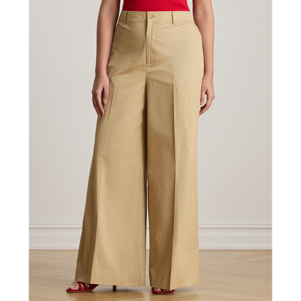 Birch Tan Cotton Twill Wide-Leg Pant Lauren Woman 4