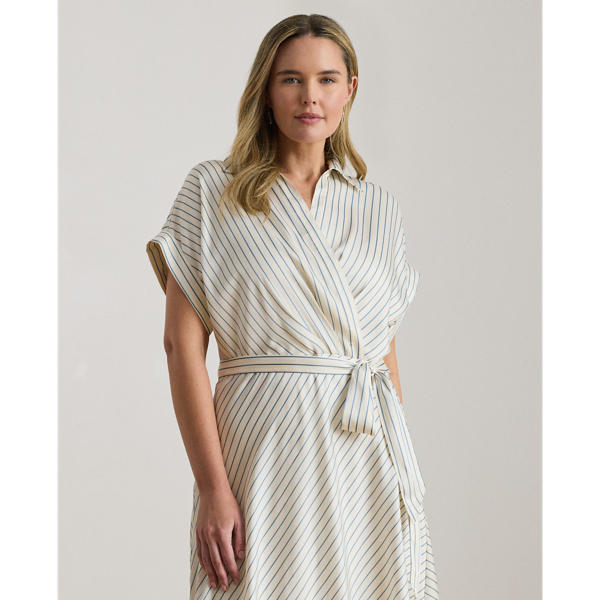 Gestreiftes Twillkleid mit G&uuml;rtel Lauren Woman in Creme/Blau 4