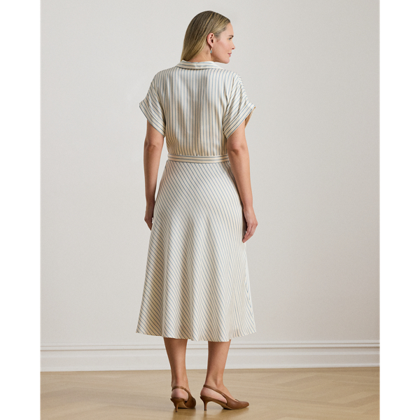 Gestreiftes Twillkleid mit G&uuml;rtel Lauren Woman in Creme/Blau 5