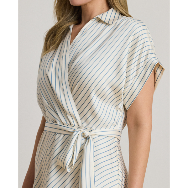 Gestreiftes Twillkleid mit G&uuml;rtel Lauren Woman in Creme/Blau 6