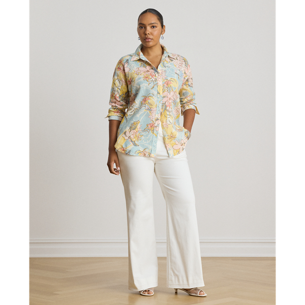 Cream/Blue Multi Relaxed Fit Floral Linen Shirt Lauren Woman 4