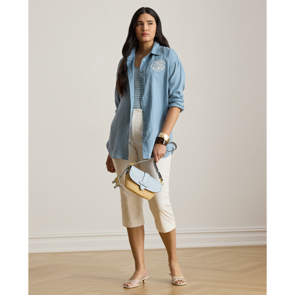 Blue Note Relaxed Fit Eyelet-Logo Linen Shirt Lauren Woman 4